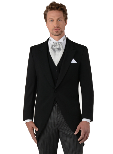 Single Breasted Cutaway in Black Wool