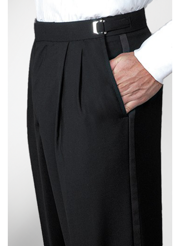 Wool Adjustable Waist Tuxedo Pants